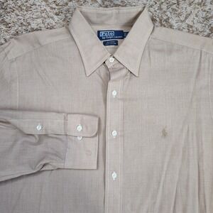 Polo Ralph Lauren Men Size 16.5 34/35 Long Sleeve Button Up Light Brown Shirt